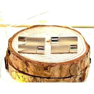 Vintage Modernist Silver Tone Cufflinks – Rectangular Block Design 70's